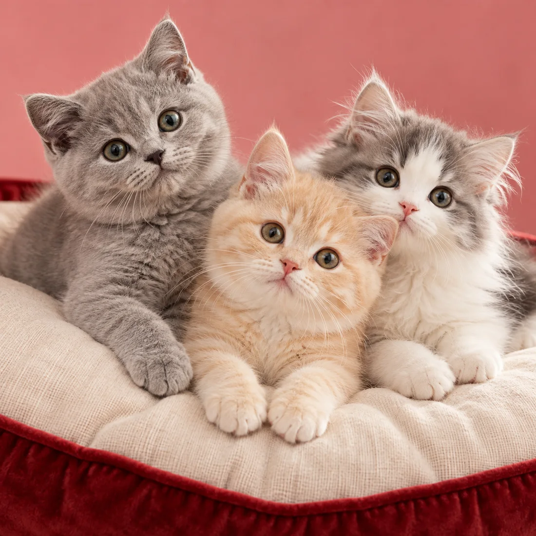 Tiga anak kucing yang comel duduk bersama / Three adorable kittens cuddling together